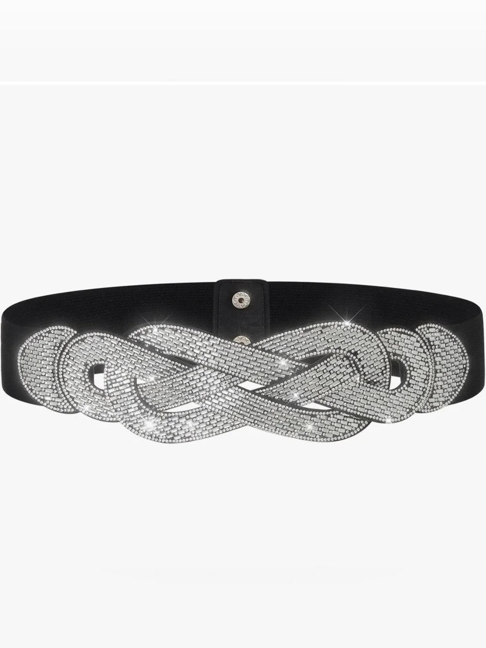 Crystal Braided Elastic Waist Belt - Black~ M:fit waist size 31-36 in.